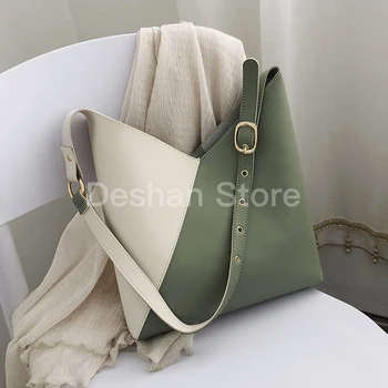 

Contrast Splicing PU Leather Bucket For Women 2019 Summer Crossbody Bags Lady Shoulder Messenger Female Travel Handbags