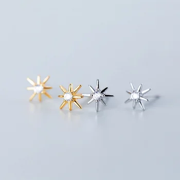 

925 Sterling Silver Golden Stud Earrings for Women Exquisite Crystal Stone Gold Color Earing Femme Jewelry