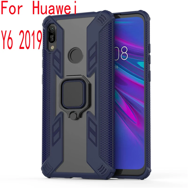 Чехлы для телефонов huawei Y6 2019 с подставкой кольцом на палец задний бампер y6