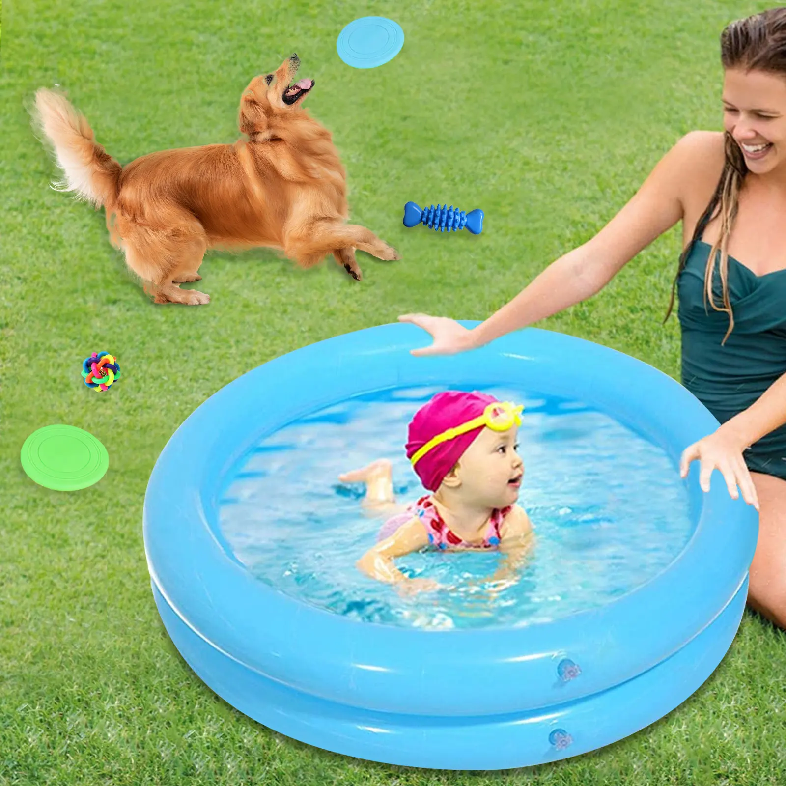 

Inflatable Kiddie Pool 2-Ring Round Swimming Pool Water Play Toy for Toddlers Indoor Outdoor Summer Party Supplies 25.6x25.6in