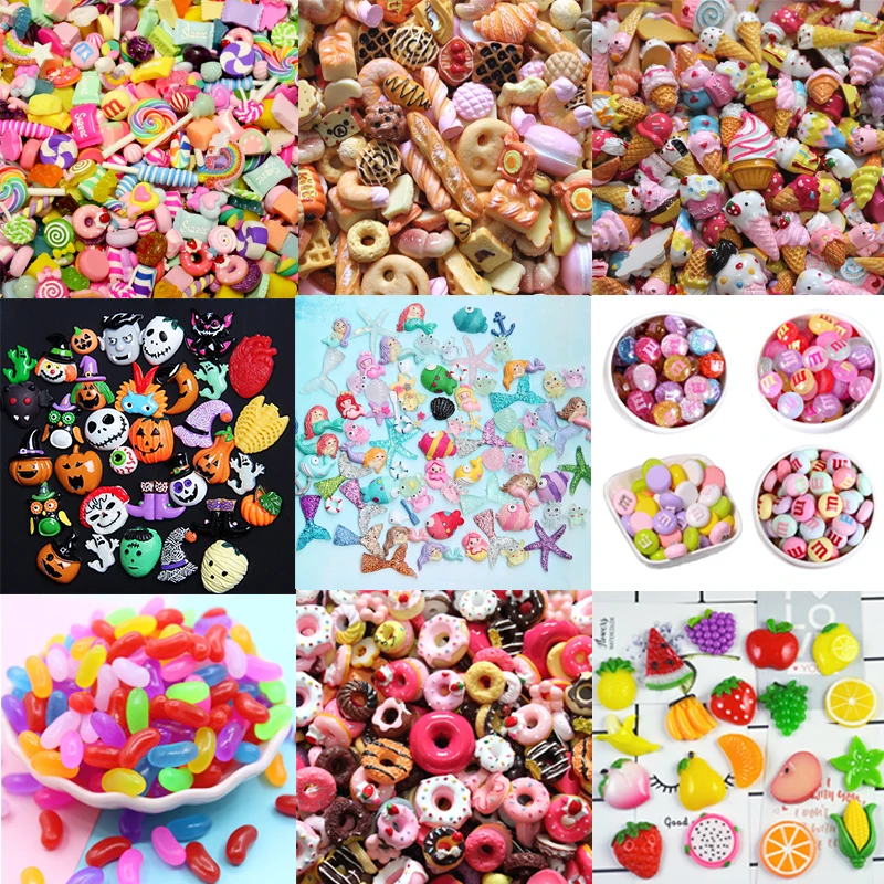 

Addition Slime Supplies Case Decoration for Slime Filler Miniature Resin Cake Fruits Candy Chocolate Kids Toys Halloween Gift E