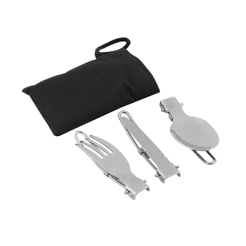 3 In 1 Durable Multi-function Outdoor Travel Picnic Folding Tableware Three-piece Stainless Steel Cutlery Knife& Fork