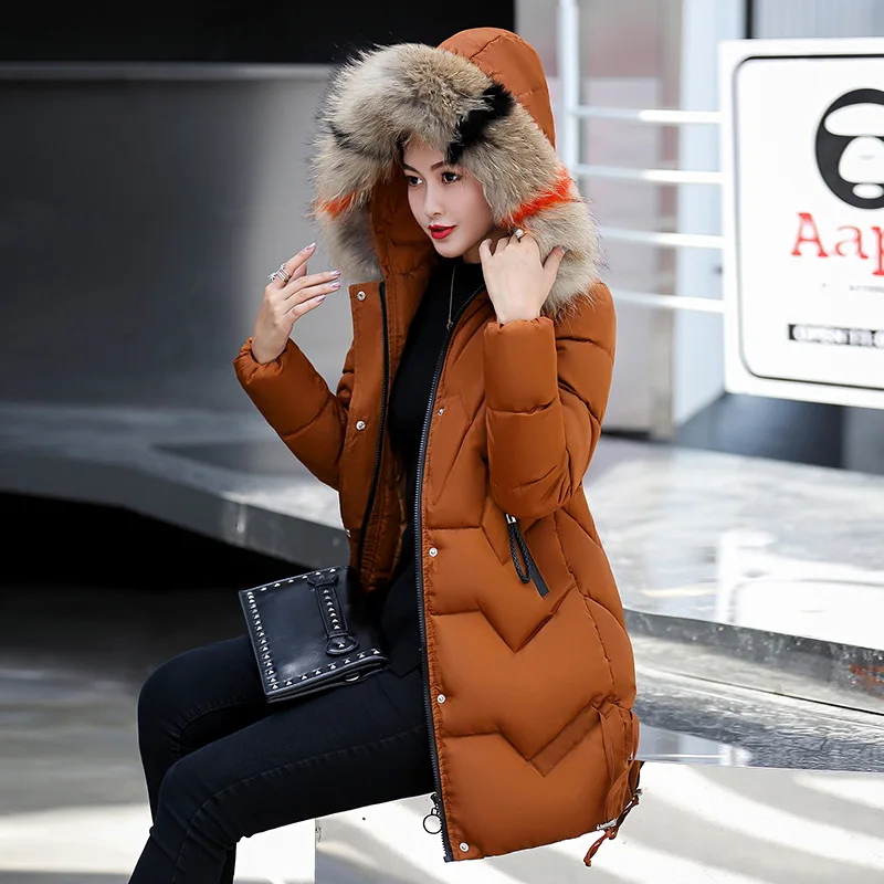 

2018 Winter Europe And America New Style WOMEN'S Cotton Padded Clothing Women's Mid-length Fashion Slim Fit Cotton-padded Jacket