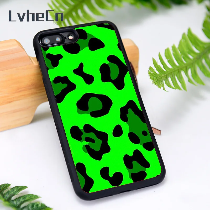 LvheCn Silicone Rubber Phone Case Cover for iPhone 6 6S 7 8 Plus X XS XR 11 12 Mini Pro Max acid green leopard | Мобильные телефоны