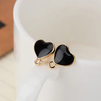 

10pcs 11*10mm Zinc Alloy Hearts Enamel Stud Earring Connector Drop Oil Jewelry Earrings and Ear Nails Accessories