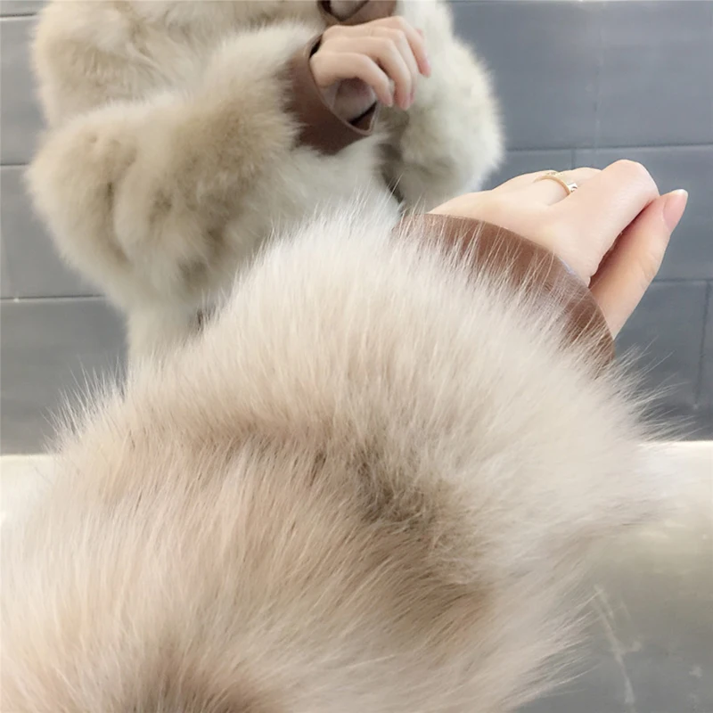 Женское зимнее пальто из натурального меха, новинка, модный стиль, Лисий мех, отложной воротник, короткий размер, для офиса, Женское пальто