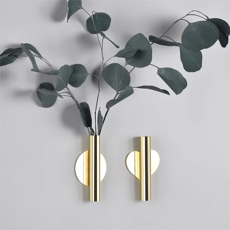 Wall Hanging Vase Nordic Style Golden Wall Flower Living Room Entrance Wall Blossom Vase Punch-Free DIY Flower Home Decorations 2