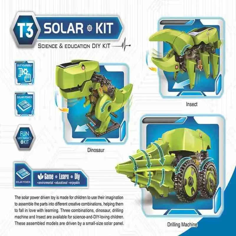 Динозавр робот DIY интеллектуальная игрушка 4 в 1 на солнечной энергии паук Science