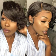 

Short Pixie Cut Transparent Lace Wigs For For Women Human Hair Brazilian Wigs 13x1 Short Lace Part Wigs