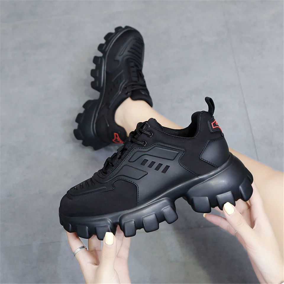 Leather women's sports shoes thick bottom increased latest trend luxury wild casual high quality designer explosion tide