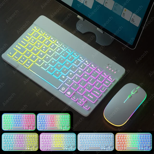 Teclado para tablet sem fio- mouse e bluetooth- retroiluminado
