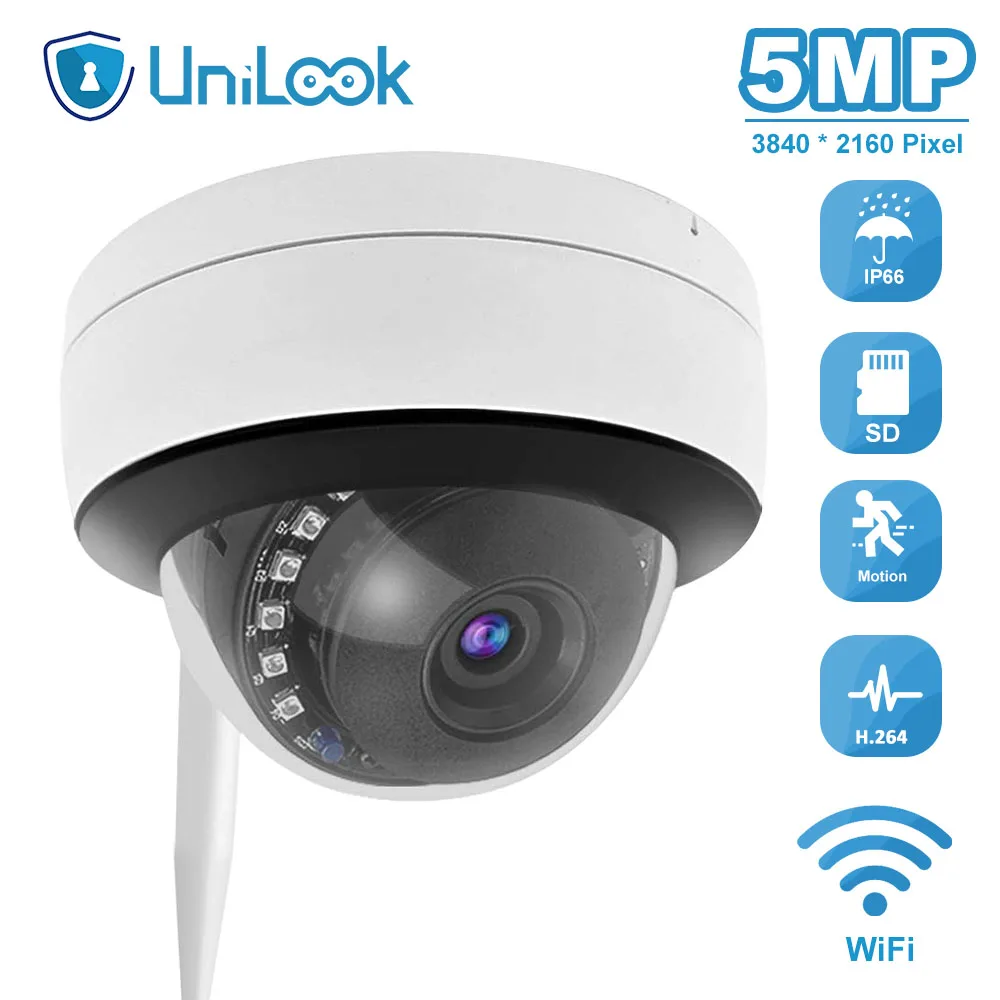 US $59.15 UniLook 5MP Dome Wireless Camera Outdoor Security ONVIF P2P SD Card Slot Wired Audio Recorded Security Camera Camhi Wifi Camera