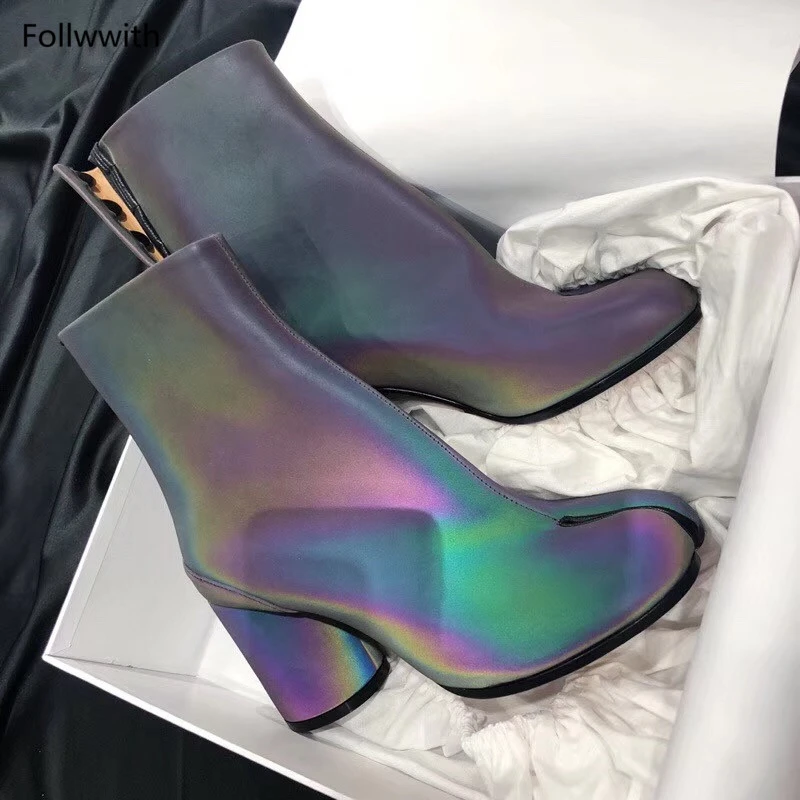 

Fluorescence Tabi Limited Fashion Autumn Winter Women Boots Chunky Heels High Genuine Leather Women Ankle Booties Shoes Womsn 40