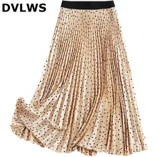 Летние горячее предложение в горошек плиссированные юбки женские в европейском и американском стиле; платье трапециевидной формы Стиль атласная Женская юбка, цвета: абрикосовый, черный, Цвет