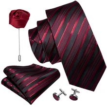 Barry.wang New Red Men Wedding Tie Handkerchief Cufflinks Boutonniere Set Striped Silk Neck Ties For Men Gifts Fahsion Desingers