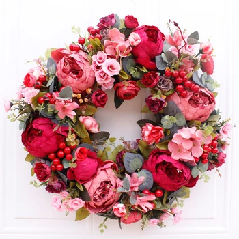 

Artificial Flower Wreath Door Ornaments Hanging Garland Autumn Rich Peony Wedding Birthday Party Favors Decorations