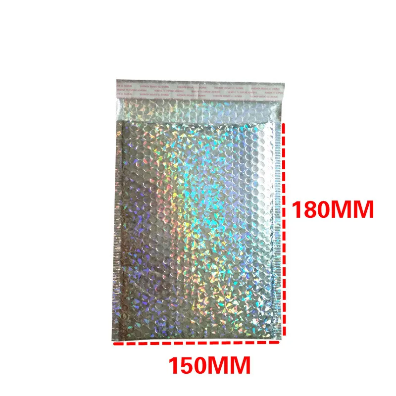 50PCS/Pack 15*18cm Laser Packaging Shipping Bubble Mailer Gold Foil Plastic Padded Envelope Gift Bag Mailing Envelope Bag