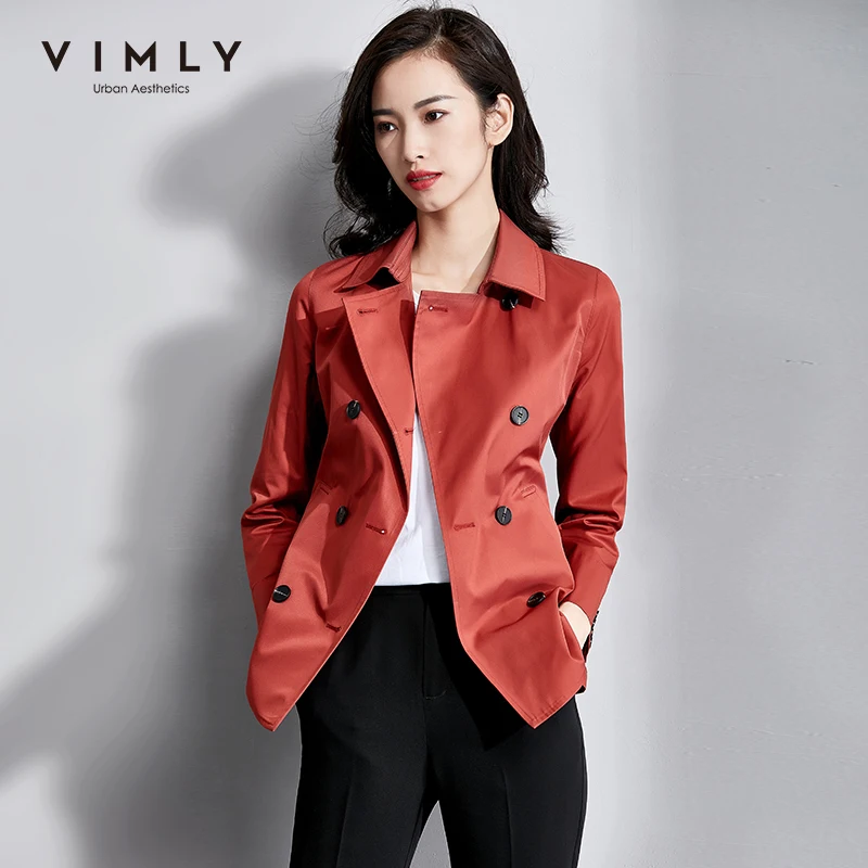 Тренчкот Vimly для женщин осень зима винтажная однотонная двубортная элегантная