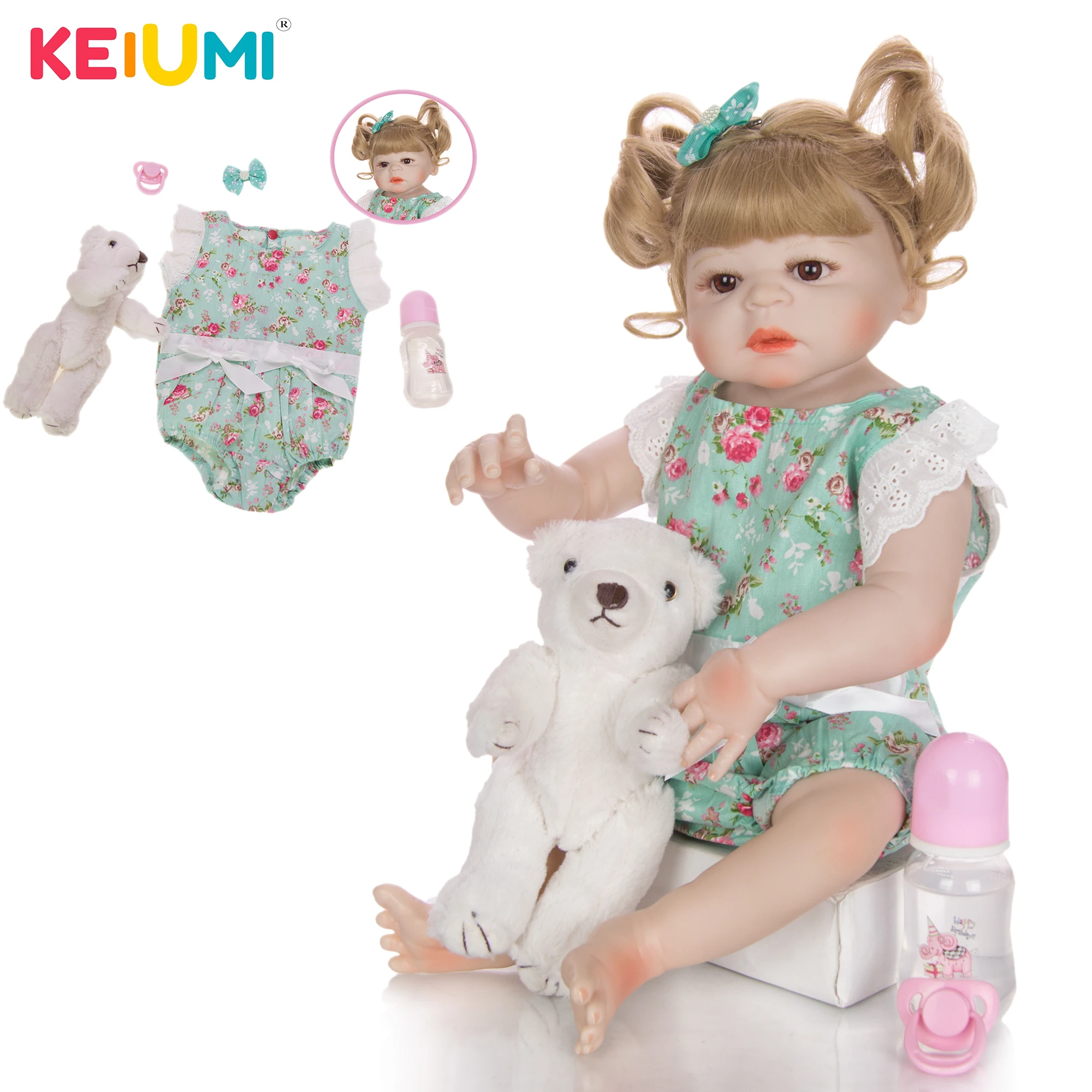 KEIUMI Реалистичная 57 см силиконовая кукла-реборн для девочек малышей живая кукла