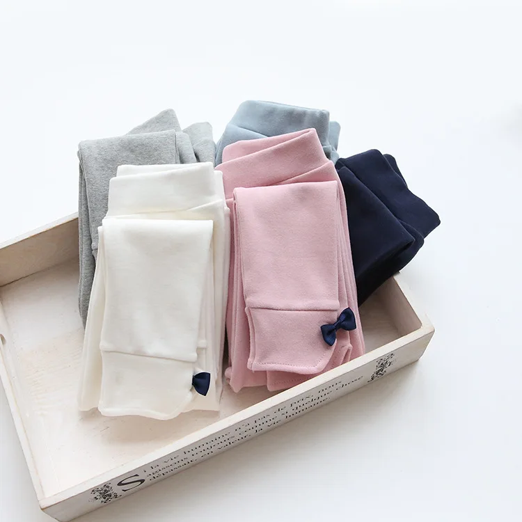 Girls Solid Color Leggings Small CHILDREN'S Baby Bow Trousers Skinny Crawler Spring New Style Childrenswear