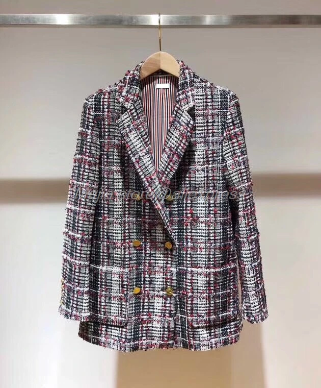 Осень и зима В красную клетку женская обувь высокого качества тканый шерстяной Блейзер Пальто