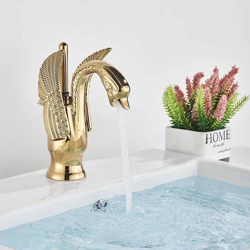 Basin Faucet Bathroom Faucet Luxury Swan Shape Brass Single Hole Centerset Basin Mixer Tap Bubbler Gentle Effluent Taps
