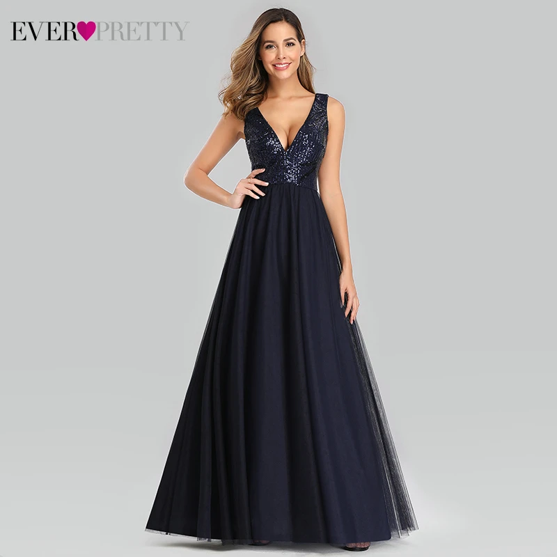 Сексуальные платья с блестками для выпускного вечера Ever Pretty A-Line с двойным v-образным вырезом элегантные блестящие вечерние платья Vestido Largo Elegante