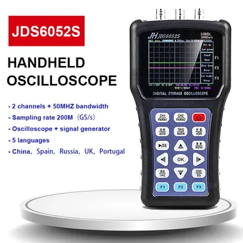 

JDS6052S Handheld Digital Storage Oscilloscope 2CH 50M 200MSa/S 5 languages Portable Signal generato AC/DC Input Coupling