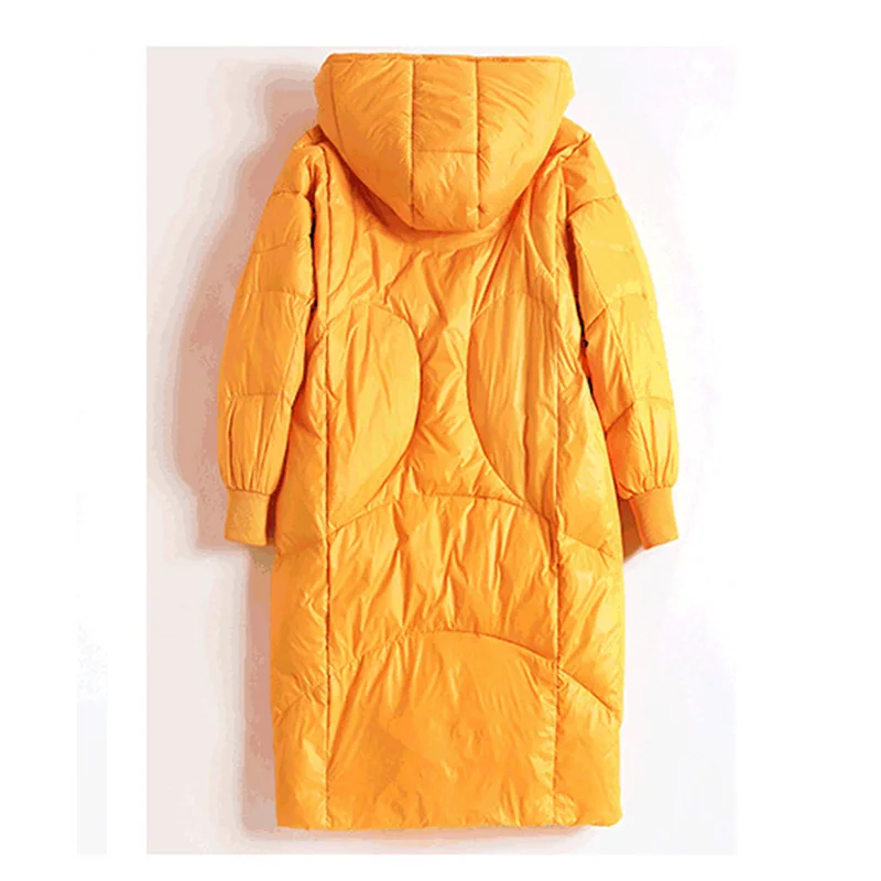 Down Jacket Female Long New Korean Women Winter Thick Oversize Yellow Hooded Down Coats 90% White Duck Puffer Coats RH600