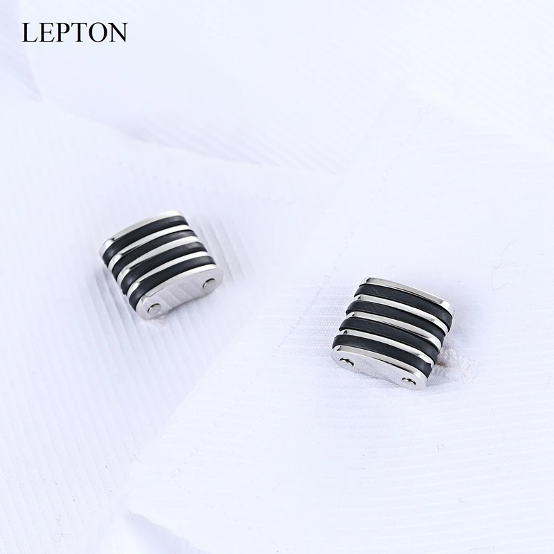 LEPTON Chain Stainless Steel Cufflinks Black & Silver Color Cufflink for Mens Gifts Wedding Groom Business Cuff Links Gemelos