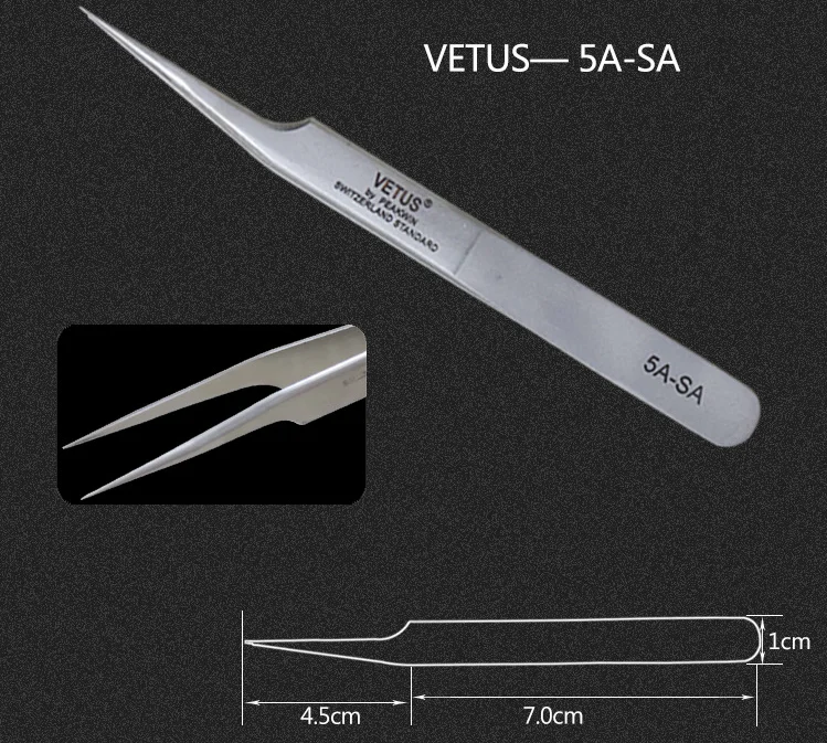 5A-SA VETUS Пинцет для ресниц, инструменты для наращивания ресниц, вспомогательный ремонт, сверхтонкий Высокоточный Пинцет для ресниц из нержавеющей стали - Цвет: 5A-SA