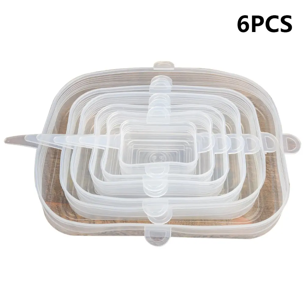 

Square silicone six-piece fresh-keeping cover Silica gel Sealed and leak-proof Refrigerator preservation