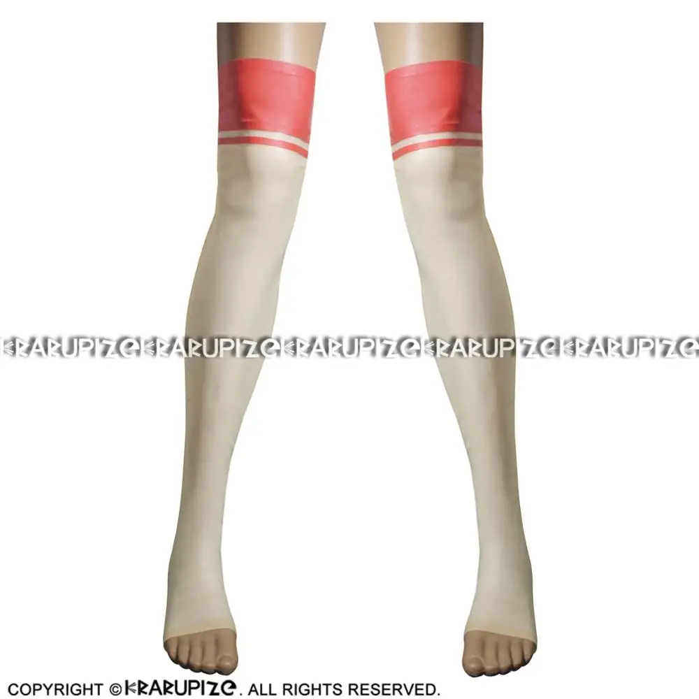 Прозрачные и красные Обрезанные сверху сексуальные длинные латексные чулки с