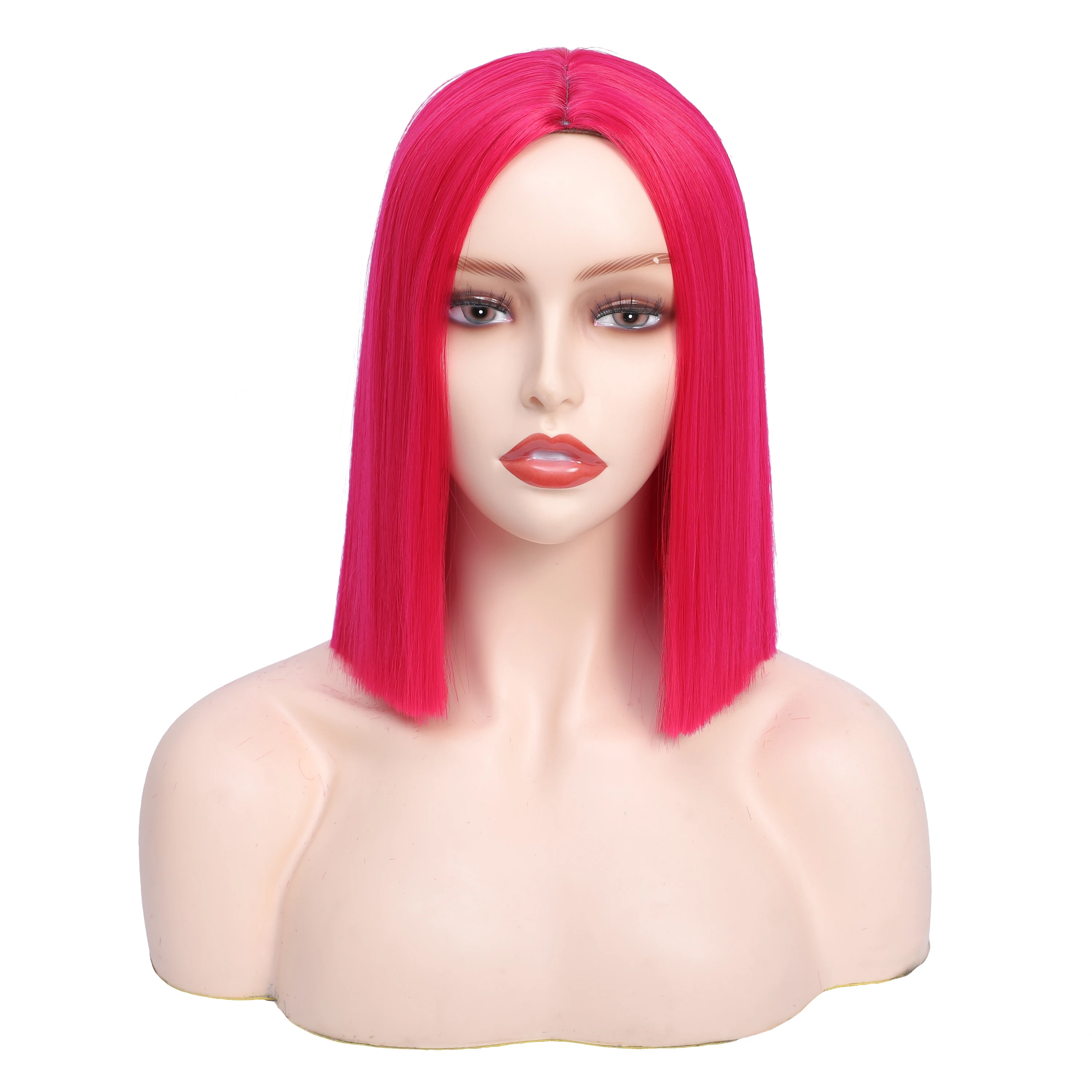 

LANYI Short Straight Middle Part Bob Synthetic Wigs For Women Daily Use Cosplay Wig Red Wigs Halloween Heat Resistant