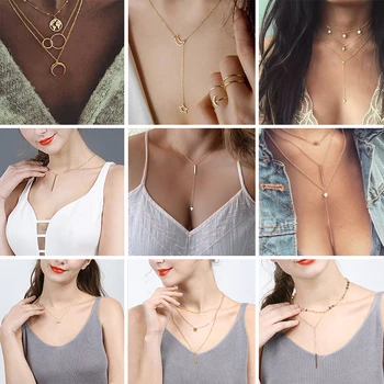 

Simple Fashion Chain Necklace Bohemian Multilayer Female Clavicle Star Moon Gold Color Chokers Pendant Necklace Women Jewelry