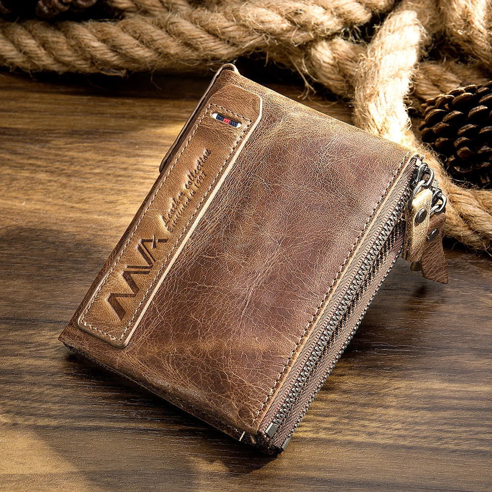 

Men Wallet Genuine Leather Wallet Men With Coin Pocket Vintage Wallets Zipper Leather Purse For Man Crazy Horse Wallets Man 9050