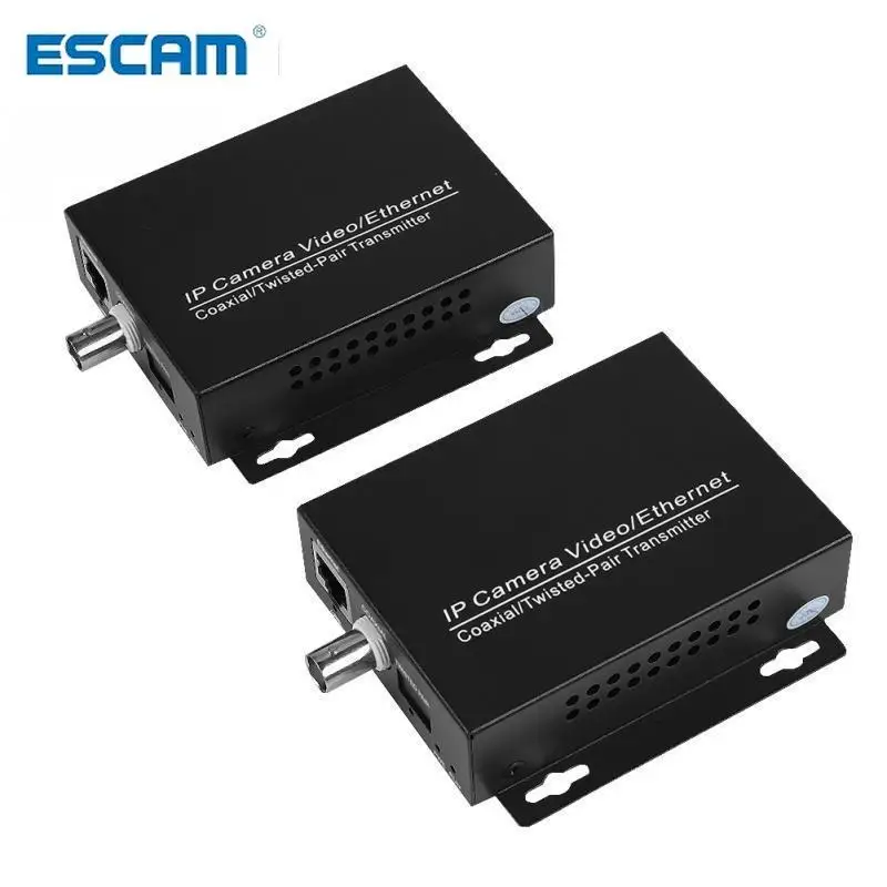 ESCAM 1pair Ethernet IP Extender Over Coax HD Network Kit EoC Coaxial Cable Transmission Extender for Security CCTV Cameras
