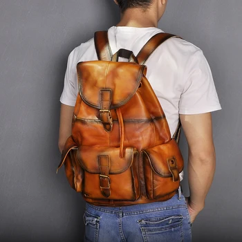 

Hot Sale Design Male Real Leather Casual Fashion Travel School University College Book Laptop Bag Backpack Daypack Men 9950-or