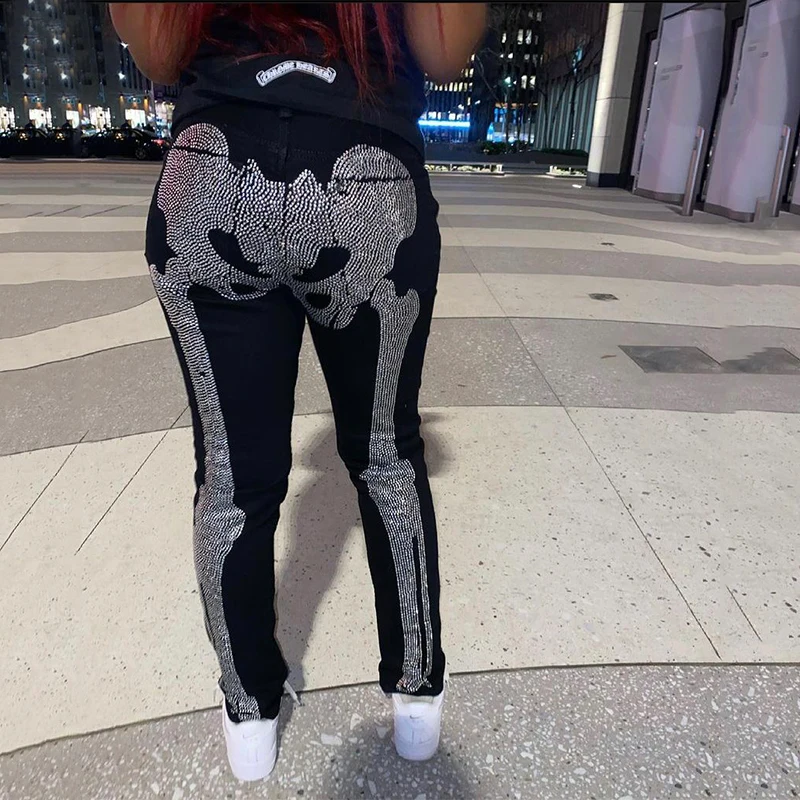 Men's Black Stretchy Jeans Skinny Slim Fit Hot Drill Punk Streetwear Hip hop Rap Biker Trousers Men Letter Denim Pencil Pants