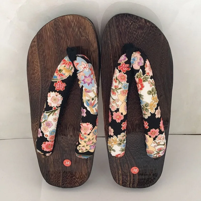 

Sakura Geta Clogs Japanese Traditional Chinese Printed Kimono Wooden Flip Flops Home Women Shoes Outdoor Sandals Cosplay Costume