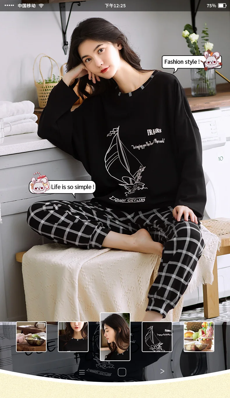 cotton pyjama set Large Size Pajamas Women Spring Autumn New Long-Sleeved Printed Sleepwear Girl Cute Cartoon Sleep Tops Casual Home Clothes Suit cotton pjs