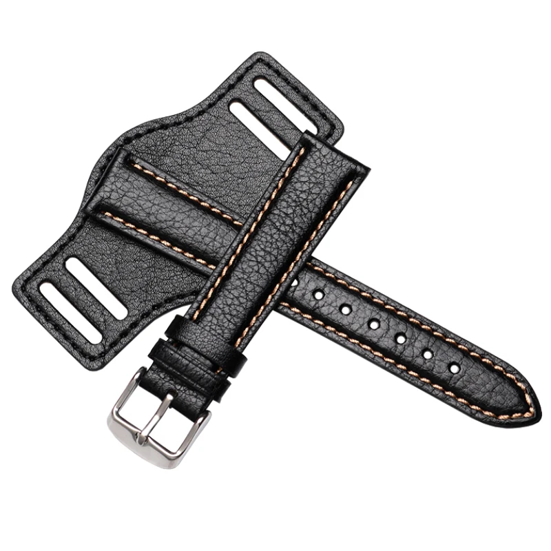 thumbnail image 1 of Correa de reloj de cuero genuino para hombre, de 18, 20 y 22 mm, color negro y marrón, para Fo-ssil JR1401 Ro-lex O-mega, con bandeja, pulsera de reloj, 1 of 5