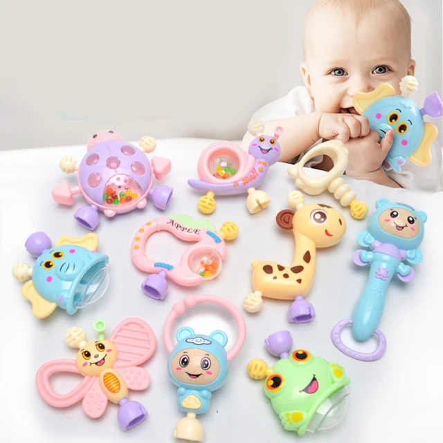 6-10Pcs Baby Toys Hand Hold Jingle Shaking Bell Teether Ring Baby Rattles Toys Newborn Baby 0- 12 Months Teether Toys 1