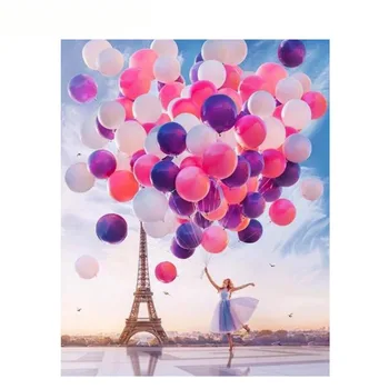 

Painting By Number DIY Dropshipping big sizeGirl balloon under the tower Figure Canvas Room Decoration Art picture Child Gift