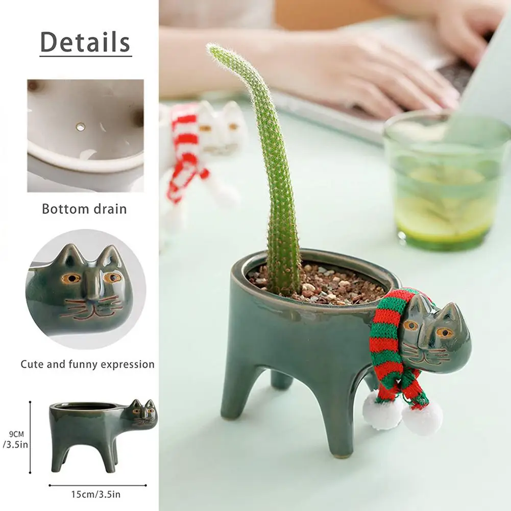 15 * 9 Cm Cute Cat Ceramic Garden Flower Pots Succulent Planter Plant Container Desktop Cartoon Animal Ornaments Garden Pot