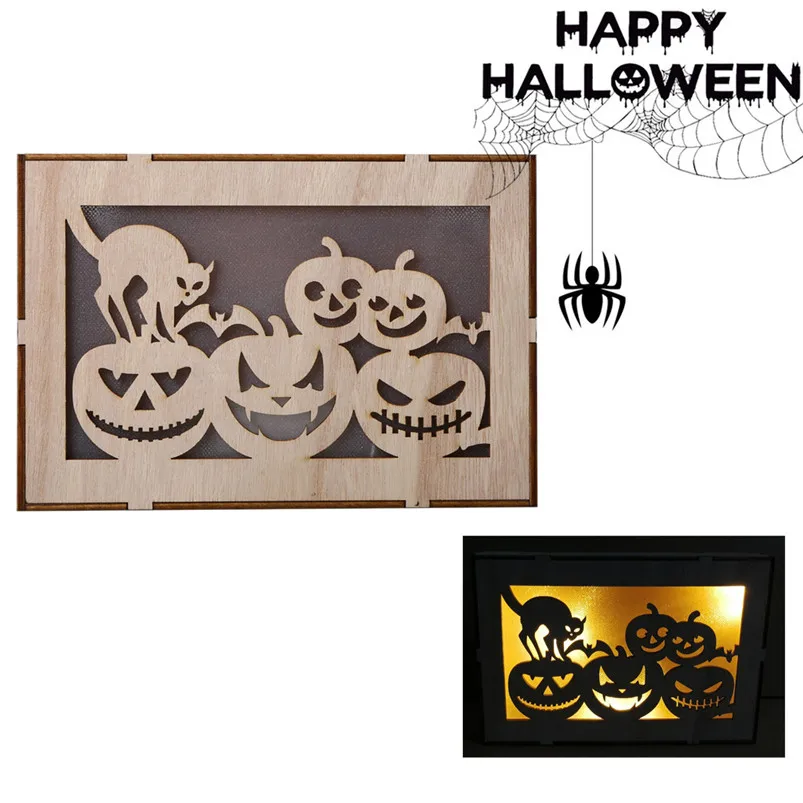 Wooden Hanging Home Decor Pumpkin Haunted House Pendant LED Night Light Halloween Home Decor Adornos Para Casa 30AUG0201