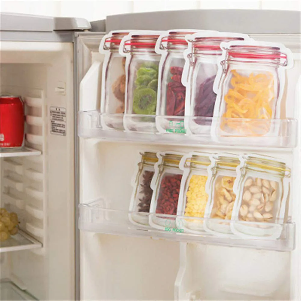 

Seal Fresh Food Nuts Cookies Storage Bag Reusable Zipper Mason Jar Bottles Bags Home Kitchen Dispenser Accessories