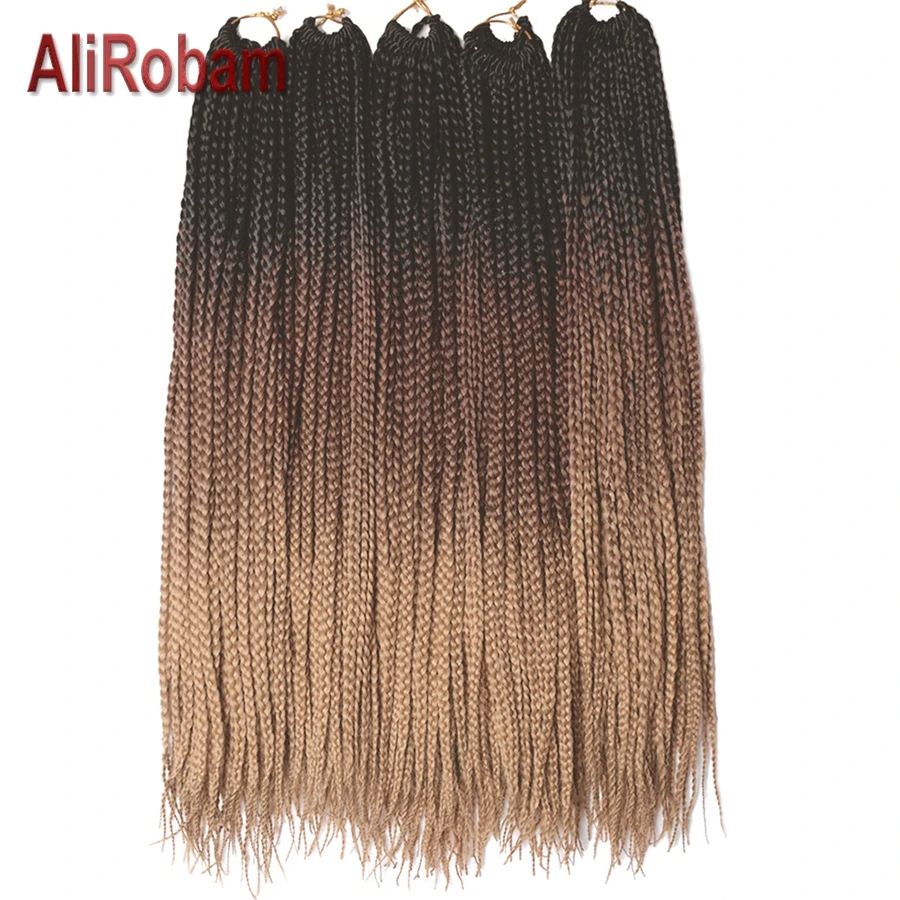 

AliRobam Box Braids Handmade Crochet Hair Synthetic Braids Black Light Brown Gray Color Ombre Braiding Hair 22 Roots/pack