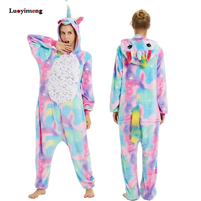 tangjin Animal Kigurumi Unicorn Pajamas Set Winter Warm Pyjamas Women Adult Unisex Stitch Panda Pijimas Hooded Women Sleepwear Nightwear - Цвет: tangjin