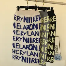 Юбка с принтом в виде букв Женская эластичная трикотажная юбка до бедра осенняя и зимняя юбка средней длины облегающая юбка Jupe Femme